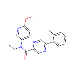 CCN(C(=O)c1cnc(-c2ccccc2C)cn1)c1ccc(OC)nc1 ZINC000049055716