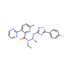 CCN(C(=O)c1nc(C)ccc1-c1ncccn1)[C@@H](C)Cc1noc(-c2ccc(F)cc2)n1 ZINC000210445069