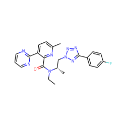 CCN(C(=O)c1nc(C)ccc1-c1ncccn1)[C@@H](C)Cn1nnc(-c2ccc(F)cc2)n1 ZINC000210452797