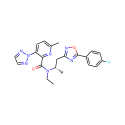 CCN(C(=O)c1nc(C)ccc1-n1nccn1)[C@@H](C)Cc1noc(-c2ccc(F)cc2)n1 ZINC000210434509