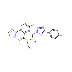 CCN(C(=O)c1nc(C)ccc1-n1nccn1)[C@@H](C)Cn1nnc(-c2ccc(F)cc2)n1 ZINC000210434555