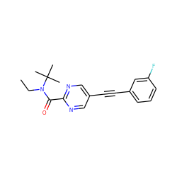 CCN(C(=O)c1ncc(C#Cc2cccc(F)c2)cn1)C(C)(C)C ZINC000208995146