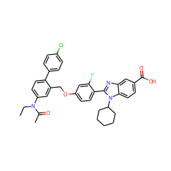 CCN(C(C)=O)c1ccc(-c2ccc(Cl)cc2)c(COc2ccc(-c3nc4cc(C(=O)O)ccc4n3C3CCCCC3)c(F)c2)c1 ZINC000049778179