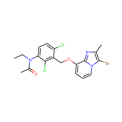 CCN(C(C)=O)c1ccc(Cl)c(COc2cccn3c(Br)c(C)nc23)c1Cl ZINC000013778270