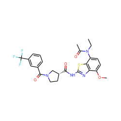 CCN(C(C)=O)c1ccc(OC)c2nc(NC(=O)[C@@H]3CCN(C(=O)c4cccc(C(F)(F)F)c4)C3)sc12 ZINC000071317099