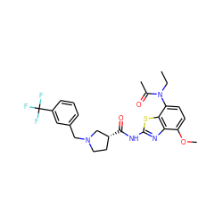 CCN(C(C)=O)c1ccc(OC)c2nc(NC(=O)[C@@H]3CCN(Cc4cccc(C(F)(F)F)c4)C3)sc12 ZINC000071329537