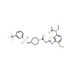 CCN(C(C)=O)c1ccc(OC)c2nc(NC(=O)[C@H]3CC[C@@H](NS(=O)(=O)c4cccc(C(F)(F)F)c4)CC3)sc12 ZINC000101409427