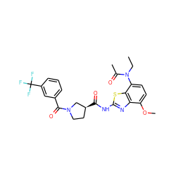 CCN(C(C)=O)c1ccc(OC)c2nc(NC(=O)[C@H]3CCN(C(=O)c4cccc(C(F)(F)F)c4)C3)sc12 ZINC000071318557