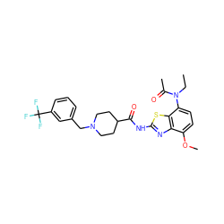 CCN(C(C)=O)c1ccc(OC)c2nc(NC(=O)C3CCN(Cc4cccc(C(F)(F)F)c4)CC3)sc12 ZINC000071318577