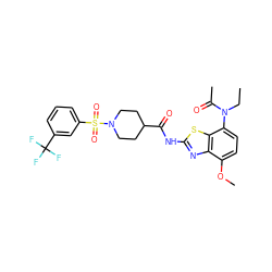 CCN(C(C)=O)c1ccc(OC)c2nc(NC(=O)C3CCN(S(=O)(=O)c4cccc(C(F)(F)F)c4)CC3)sc12 ZINC000071316298