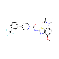 CCN(C(C)=O)c1ccc(OC)c2nc(NC(=O)N3CCC(c4cccc(C(F)(F)F)c4)CC3)sc12 ZINC000071316749