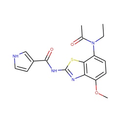 CCN(C(C)=O)c1ccc(OC)c2nc(NC(=O)c3cc[nH]c3)sc12 ZINC000053294130