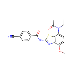 CCN(C(C)=O)c1ccc(OC)c2nc(NC(=O)c3ccc(C#N)cc3)sc12 ZINC000053276748