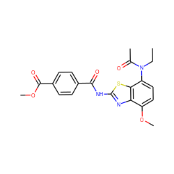 CCN(C(C)=O)c1ccc(OC)c2nc(NC(=O)c3ccc(C(=O)OC)cc3)sc12 ZINC000053312313