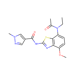 CCN(C(C)=O)c1ccc(OC)c2nc(NC(=O)c3cnn(C)c3)sc12 ZINC000053295668