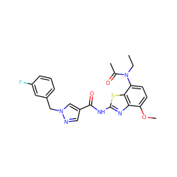 CCN(C(C)=O)c1ccc(OC)c2nc(NC(=O)c3cnn(Cc4cccc(F)c4)c3)sc12 ZINC000053295875