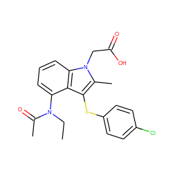 CCN(C(C)=O)c1cccc2c1c(Sc1ccc(Cl)cc1)c(C)n2CC(=O)O ZINC000014021870