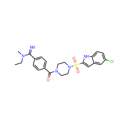 CCN(C)C(=N)c1ccc(C(=O)N2CCN(S(=O)(=O)c3cc4cc(Cl)ccc4[nH]3)CC2)cc1 ZINC000026180686