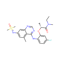 CCN(C)C(=O)[C@@H](C)Oc1cc(F)ccc1Nc1ncnc2cc(N=S(C)(C)=O)cc(C)c12 ZINC001772575670