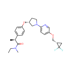 CCN(C)C(=O)[C@@H](C)c1ccc(O[C@@H]2CCN(c3ccc(OC[C@@H]4CC4(F)F)cn3)C2)cc1 ZINC001772640814