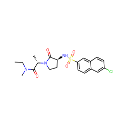 CCN(C)C(=O)[C@H](C)N1CC[C@H](NS(=O)(=O)c2ccc3cc(Cl)ccc3c2)C1=O ZINC000014949935