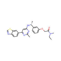 CCN(C)C(=O)COc1cccc([C@@H](C)Nc2cc(-c3ccc4ncsc4c3)nc(C)n2)c1 ZINC000141888800