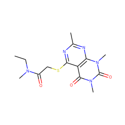 CCN(C)C(=O)CSc1nc(C)nc2c1c(=O)n(C)c(=O)n2C ZINC000059084422