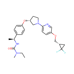 CCN(C)C(=O)N[C@@H](C)c1ccc(O[C@@H]2CCN(c3ccc(OC[C@@H]4CC4(F)F)cn3)C2)cc1 ZINC000169709664