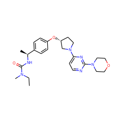 CCN(C)C(=O)N[C@@H](C)c1ccc(O[C@@H]2CCN(c3ccnc(N4CCOCC4)n3)C2)cc1 ZINC000261132138