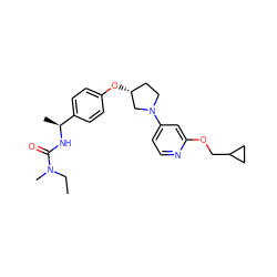 CCN(C)C(=O)N[C@@H](C)c1ccc(O[C@@H]2CCN(c3ccnc(OCC4CC4)c3)C2)cc1 ZINC000169709660