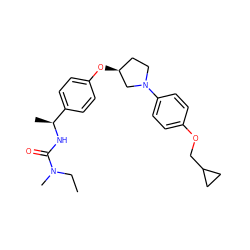 CCN(C)C(=O)N[C@@H](C)c1ccc(O[C@H]2CCN(c3ccc(OCC4CC4)cc3)C2)cc1 ZINC001772637743