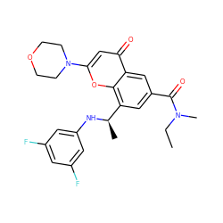 CCN(C)C(=O)c1cc([C@@H](C)Nc2cc(F)cc(F)c2)c2oc(N3CCOCC3)cc(=O)c2c1 ZINC000116739782