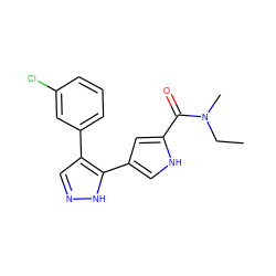 CCN(C)C(=O)c1cc(-c2[nH]ncc2-c2cccc(Cl)c2)c[nH]1 ZINC000014959109