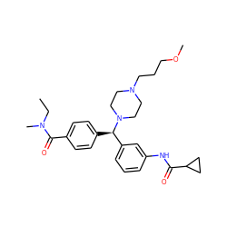 CCN(C)C(=O)c1ccc([C@H](c2cccc(NC(=O)C3CC3)c2)N2CCN(CCCOC)CC2)cc1 ZINC000073168070