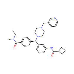 CCN(C)C(=O)c1ccc([C@H](c2cccc(NC(=O)C3CCC3)c2)N2CCN(Cc3cccnc3)CC2)cc1 ZINC000073390832