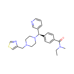 CCN(C)C(=O)c1ccc([C@H](c2cccnc2)N2CCN(Cc3cscn3)CC2)cc1 ZINC000073164548