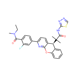 CCN(C)C(=O)c1ccc(-c2ccc3c(n2)Oc2ccccc2[C@@H]3C(C)(C)C(=O)Nc2nncs2)cc1F ZINC000072316522