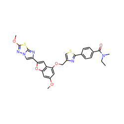 CCN(C)C(=O)c1ccc(-c2nc(COc3cc(OC)cc4oc(-c5cn6nc(OC)sc6n5)cc34)cs2)cc1 ZINC000653667432