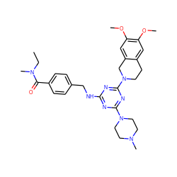 CCN(C)C(=O)c1ccc(CNc2nc(N3CCN(C)CC3)nc(N3CCc4cc(OC)c(OC)cc4C3)n2)cc1 ZINC000140895597