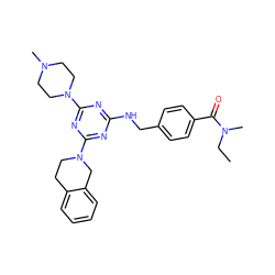 CCN(C)C(=O)c1ccc(CNc2nc(N3CCN(C)CC3)nc(N3CCc4ccccc4C3)n2)cc1 ZINC000140872800