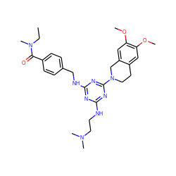 CCN(C)C(=O)c1ccc(CNc2nc(NCCN(C)C)nc(N3CCc4cc(OC)c(OC)cc4C3)n2)cc1 ZINC000140895801