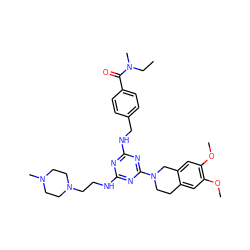 CCN(C)C(=O)c1ccc(CNc2nc(NCCN3CCN(C)CC3)nc(N3CCc4cc(OC)c(OC)cc4C3)n2)cc1 ZINC000140413642