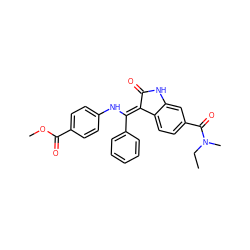 CCN(C)C(=O)c1ccc2c(c1)NC(=O)/C2=C(\Nc1ccc(C(=O)OC)cc1)c1ccccc1 ZINC000101372907