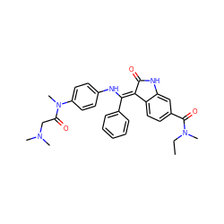 CCN(C)C(=O)c1ccc2c(c1)NC(=O)/C2=C(\Nc1ccc(N(C)C(=O)CN(C)C)cc1)c1ccccc1 ZINC000101372862