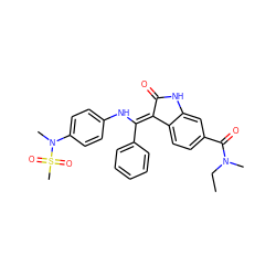 CCN(C)C(=O)c1ccc2c(c1)NC(=O)/C2=C(\Nc1ccc(N(C)S(C)(=O)=O)cc1)c1ccccc1 ZINC000101372893