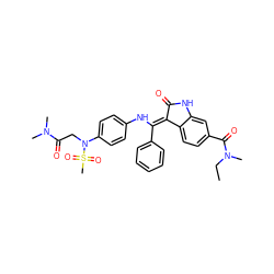 CCN(C)C(=O)c1ccc2c(c1)NC(=O)/C2=C(\Nc1ccc(N(CC(=O)N(C)C)S(C)(=O)=O)cc1)c1ccccc1 ZINC000101372889