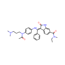 CCN(C)C(=O)c1ccc2c(c1)NC(=O)/C2=C(\Nc1ccc(N(CCCN(C)C)C(C)=O)cc1)c1ccccc1 ZINC000101372843