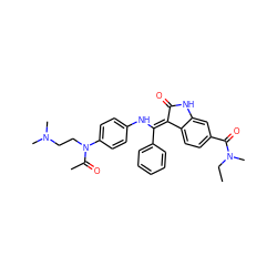 CCN(C)C(=O)c1ccc2c(c1)NC(=O)/C2=C(\Nc1ccc(N(CCN(C)C)C(C)=O)cc1)c1ccccc1 ZINC000101372829