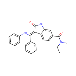 CCN(C)C(=O)c1ccc2c(c1)NC(=O)/C2=C(\Nc1ccccc1)c1ccccc1 ZINC000101372910