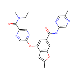 CCN(C)C(=O)c1cnc(Oc2cc(C(=O)Nc3cnc(C)cn3)cc3oc(C)cc23)cn1 ZINC000068246558